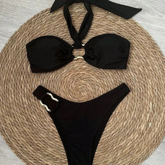 Black Sexy Women's Halter Neck Bikini Set - Picture 3 of 6